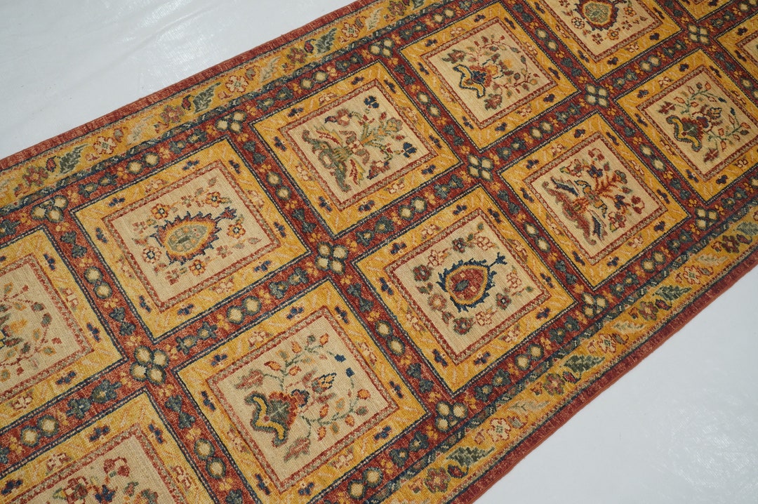 10 Ft Beige Vintage Runner Rug - Afghan Hand Knotted Veg Dyes Wool ...