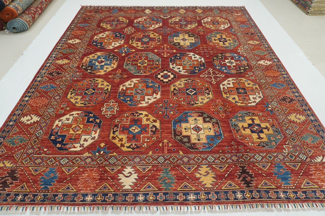 8x10 Red Ersari Area Rug - Natural Colors Afghan Hand Knotted Wool ...