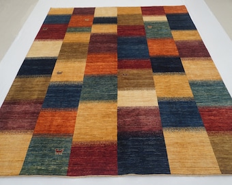 8x10 Gabbeh Area Rug: Multicolor Afghan Hand-Knotted Wool Rug