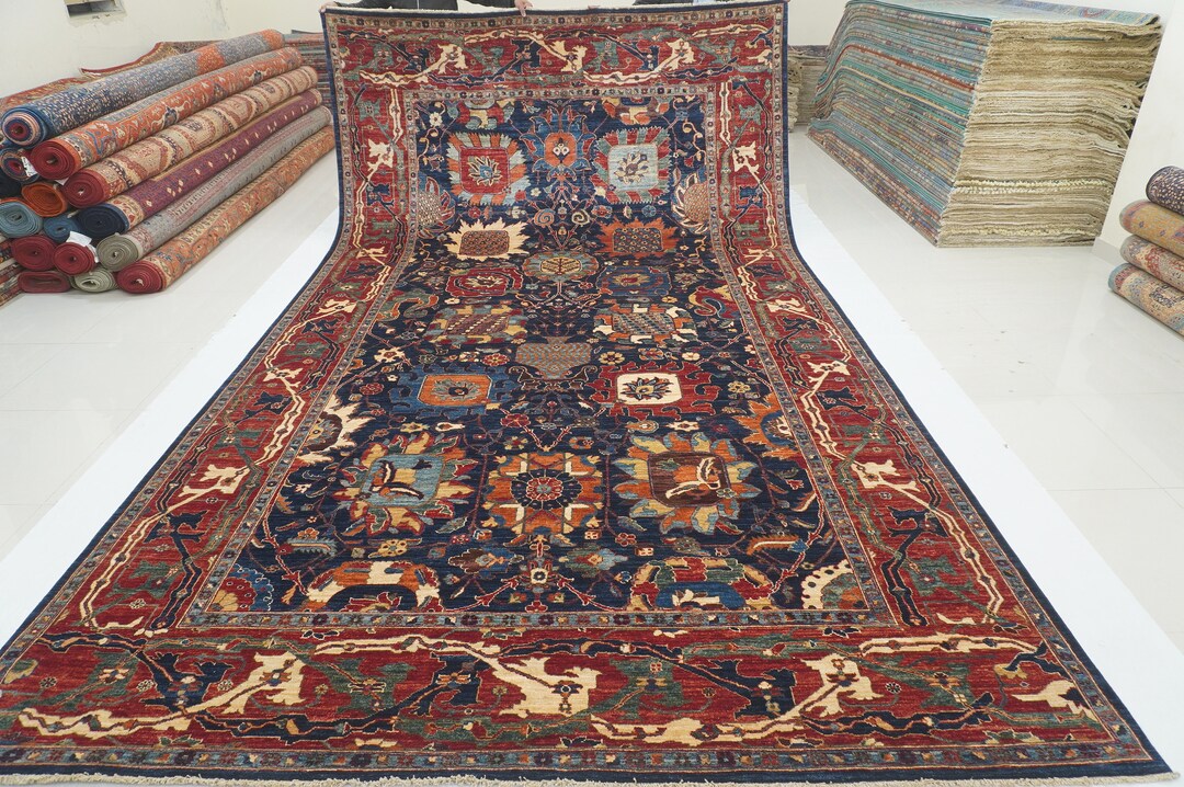 9x16 Navy Blue Rug: Afghan Hand-knotted Wool Gallery Rug (8'10