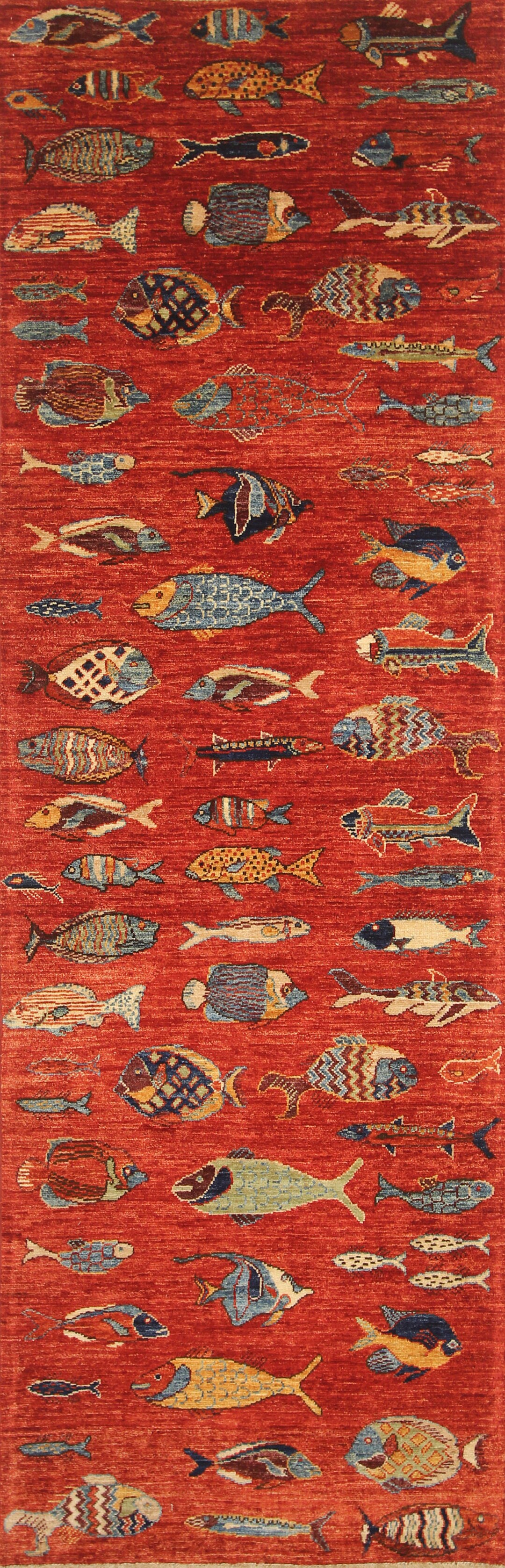8 Ft Red Fish Runner Rug Gabbeh Afghan Hand Knotted Etsy