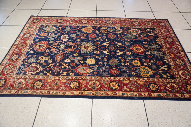 6x9 Tribal Area Rug Blue Afghan Hand Knotted 100 Wool Rug Etsy