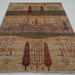 6x8 Brown Gabbeh Area Rug - Tribal Tree of Life Afghan Hand knotted Veg dyes Wool carpet - Bedroom Rug - Living Room Rug - Office rug