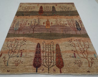 6x8 Brown Gabbeh Area Rug - Tribal Tree of Life Afghan Hand knotted Veg dyes Wool carpet - Bedroom Rug - Living Room Rug - Office rug