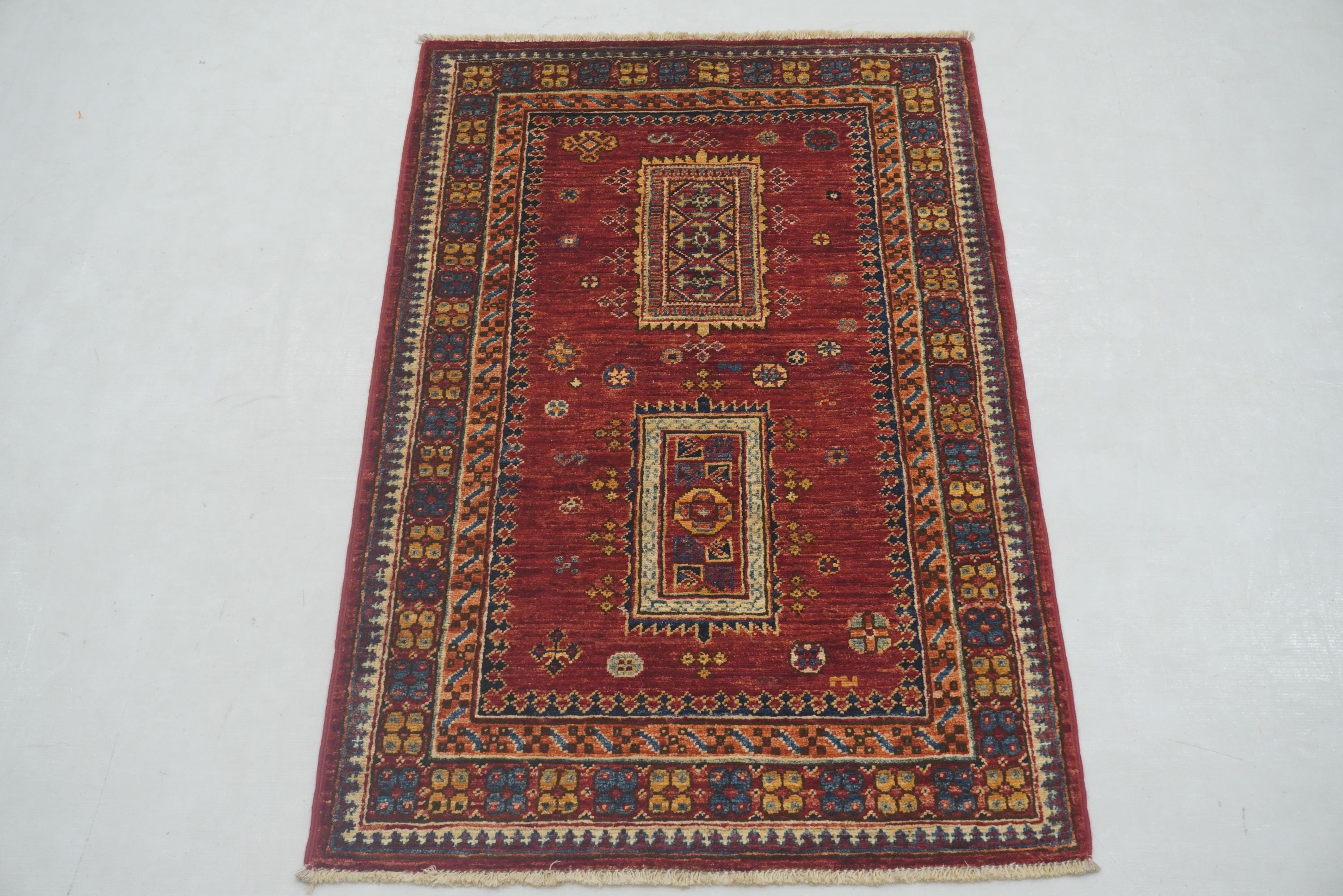 Red Afghan Baluch Rug: Hand-knotted Wool Tribal Rug (2'6