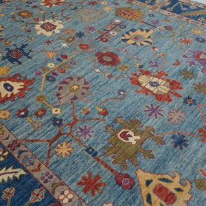 10x14 Blue Turkish Oushak Area rug - Hand knotted Wool Veg dyes Large Oriental Rug - Rugs for Living room - Bedroom rug - Blue Carpet