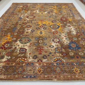 9x12 Brown Modern Bidjar Area Rug - Colors Burst Afghan Hand knotted wool rug - Rugs for living room - Oriental rug - Bedroom rug - 9&#39;1x11&#39;9