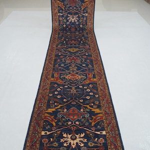 13 ft Navy Blue Bidjar Runner Rug - Afghan Persian Style Hand knotted Veg Dyes Wool Oriental Runner Rug - Hallway Runner Rug - 2&#39;8&quot;x12&#39;10&quot;
