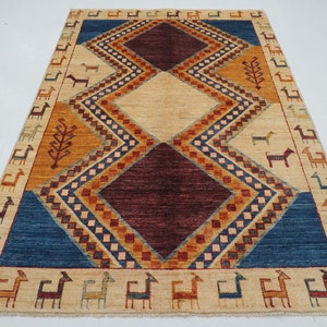 5x8 Beige Gabbeh Tribal Area Rug - Afghan Hand knotted Thick wooly Veg Dye carpet - Rugs for Living room - Bedroom rug - 5&#39;4&quot;x7&#39;9&quot;