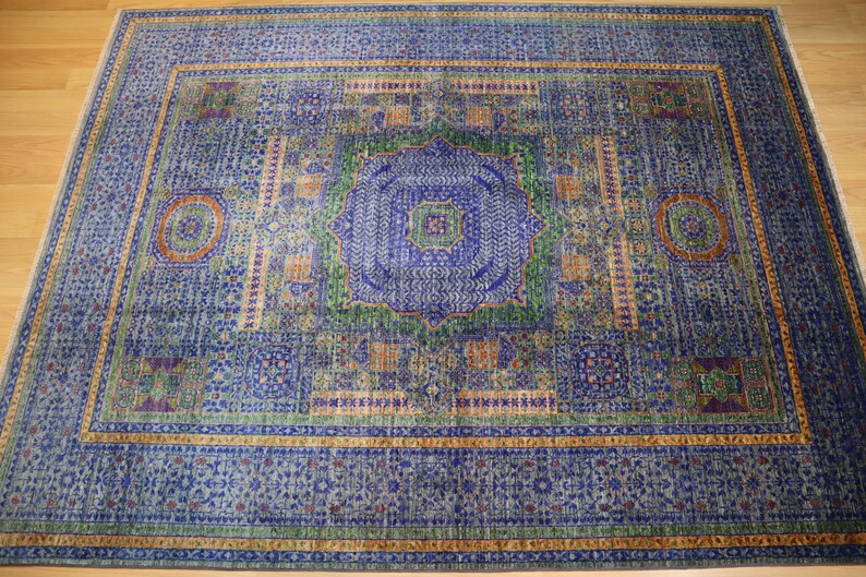 6x8 Gray Blue Mamluk Area Rug Turkish Hand Knotted Veg Dye Wool