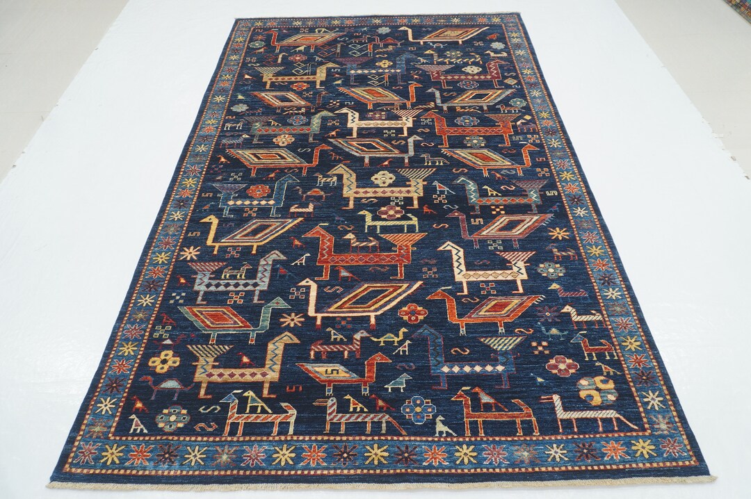 6x9 Navy Blue Tribal Gabbeh Rug Afghan Hand Knotted Veg Dyes Wool Area ...