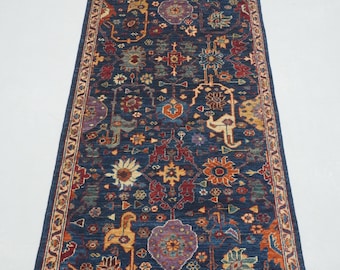 Granatowy dywan Bidjar Runner: ręcznie tkany z wełny afgańskiej, 2'7"x7'11"