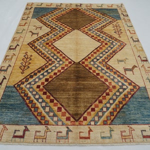 6x8 Beige Gabbeh Tribal Area Rug - Afghan Hand knotted Thick wooly Veg Dye carpet - Rugs for Living room - Bedroom rug - 5&#39;9&quot;x7&#39;9&quot;