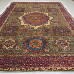 10x14 Green Mamluk Rug: Hand Knotted Turkish Style Wool Medallion Area Rug (9&#39;8&quot;x13&#39;8&quot;)
