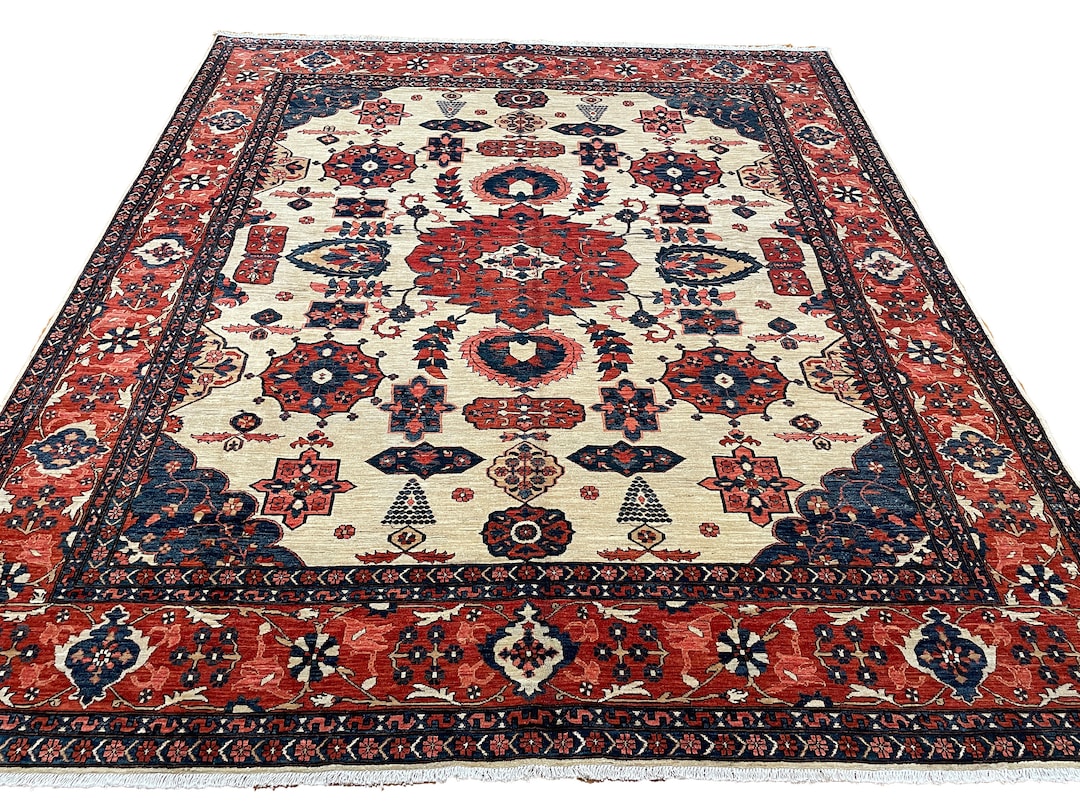 Vintage Oriental Area Rug: 8x10 Beige Red Hand-knotted Wool Rug - Etsy