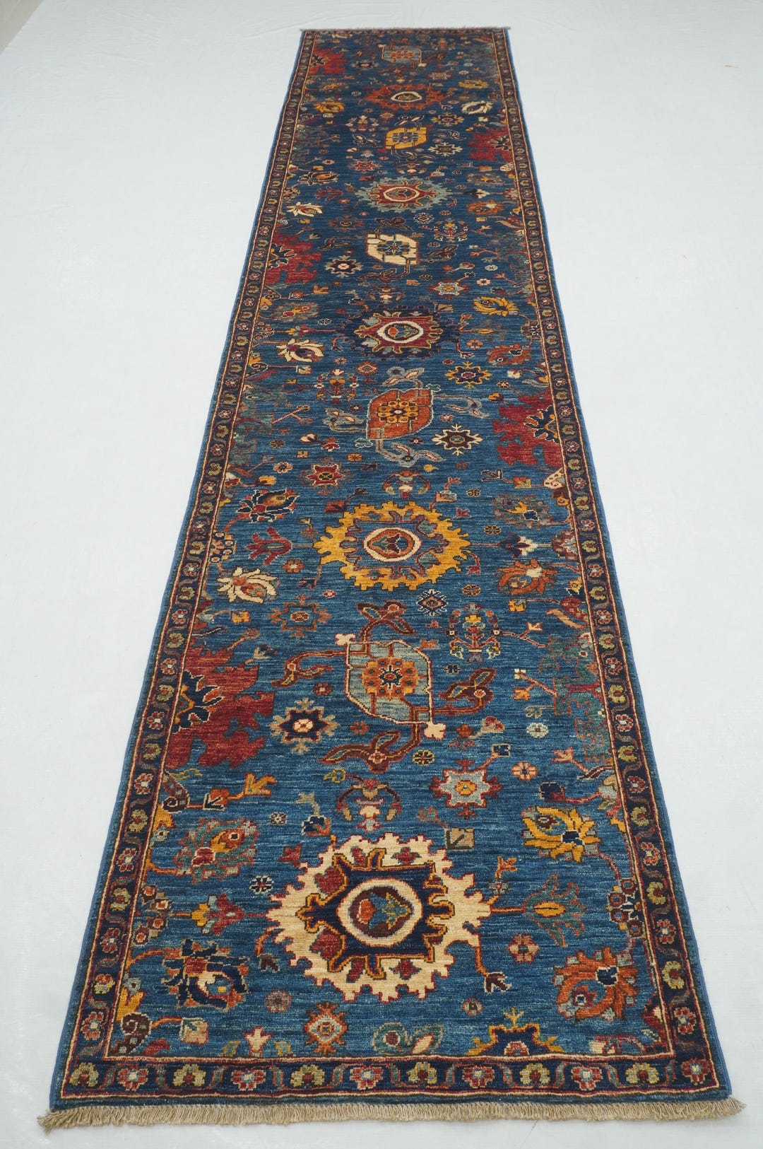 Blue Runner Rug: Hand-knotted Afghan Wool Hallway Rug (3 X 13) - Etsy