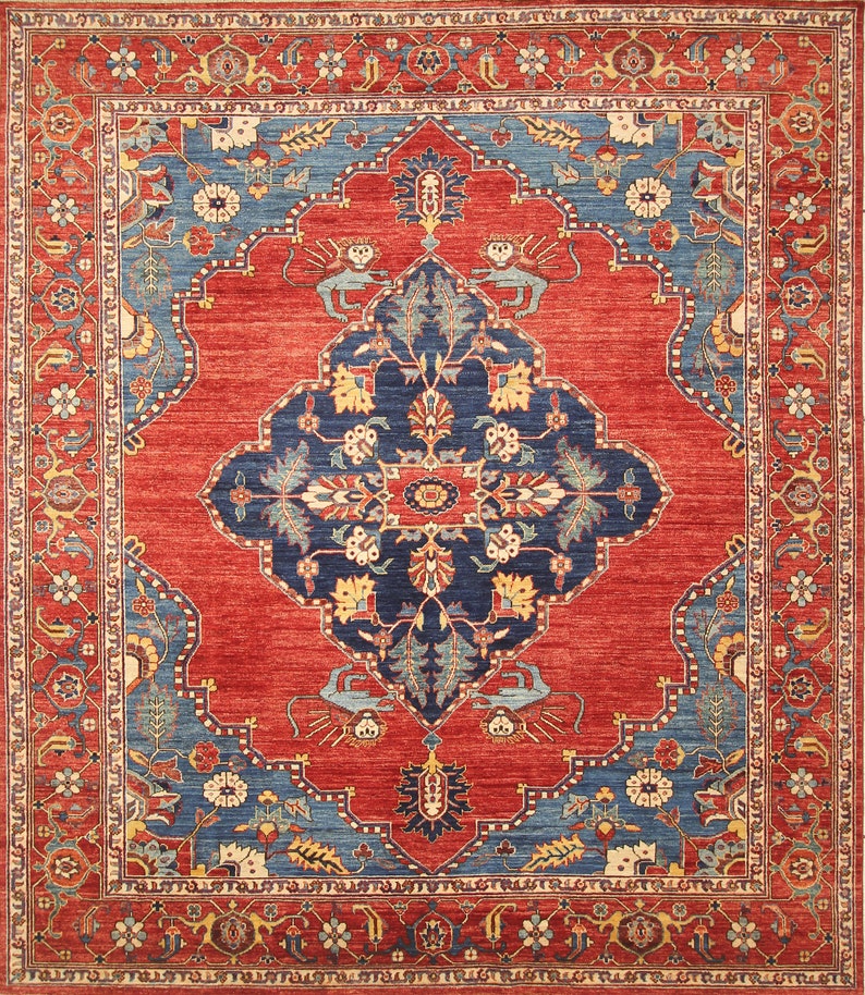 8x10 Red Afghan Area Rug: Hand Knotted Wool Medallion Rug - Etsy