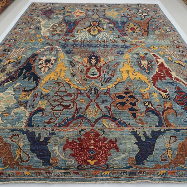 10x14 Blue Bidjar Rug - Persian Style Hand knotted handspun Wool Veg dye Area Rug - Rug for living room - Oriental Rug - Large Bedroom rug