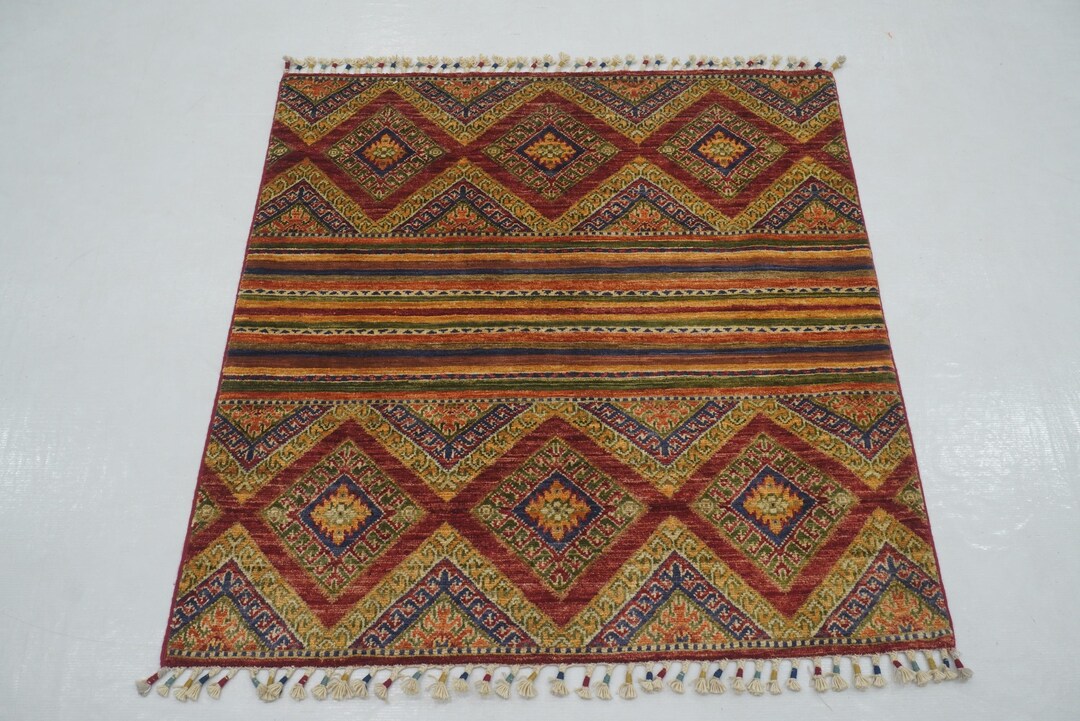 Small Red Rug Square 3x3 Red Tribal Square Area Rug - Afghan Hand Knotted Veg Dyes Wool ...