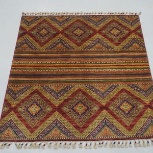 3x3 Red Tribal Square Area Rug - Afghan Hand knotted Veg dyes Wool small Square carpet - Entryway Rug - bathroom rug - Door mat rug
