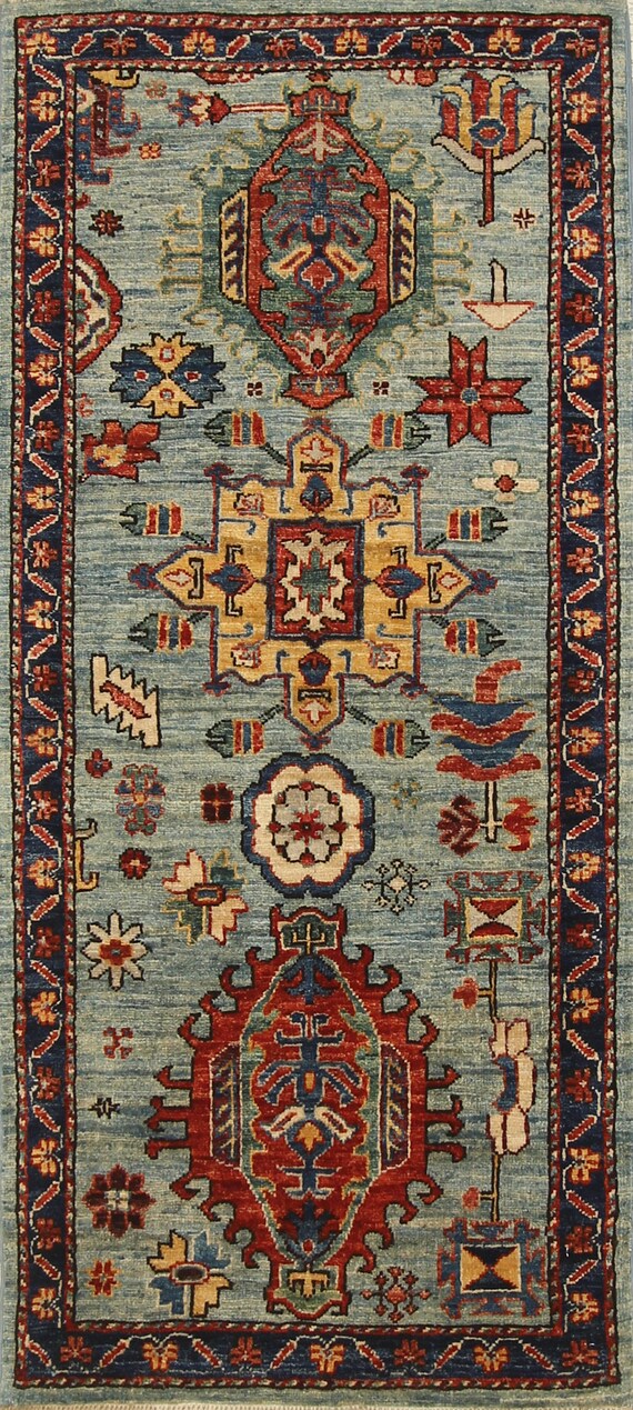 Hand Knotted Afghani Wool Baluch Runner Rug With Rug Pad 2x7 Ft