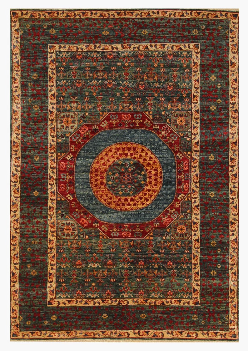 Olive Green 4x6 Area Rug Excellent Afghan Mamluk Wool Rug Etsy