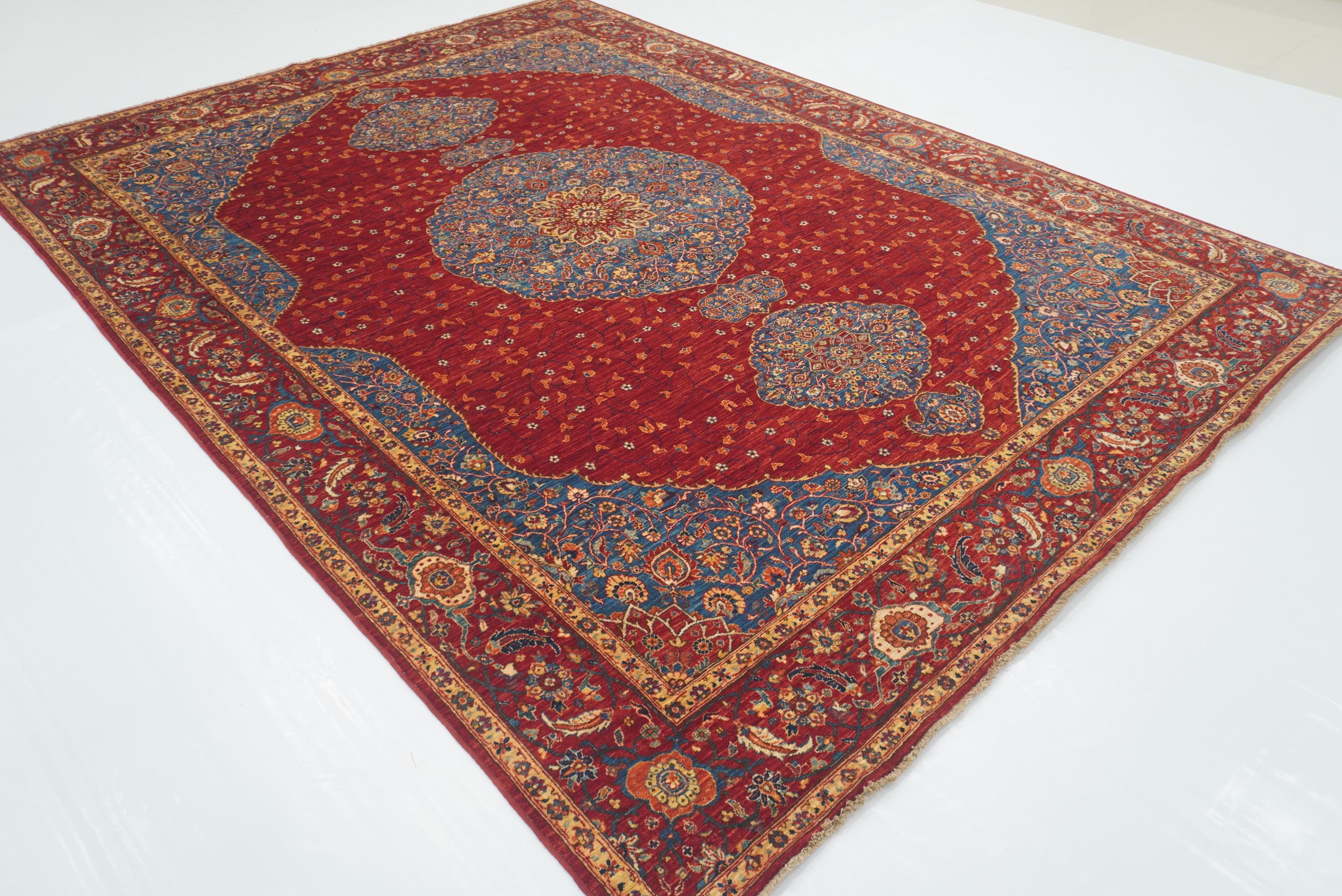 赤いウールラグ 手織り 7'9