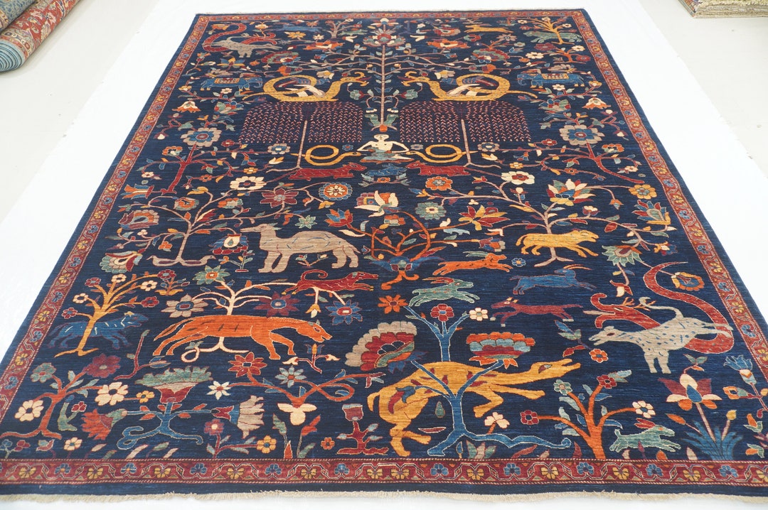 8x10 Navy Blue Gabbeh Tribal Area Rug - Afghan Super Fine Hand Knotted ...