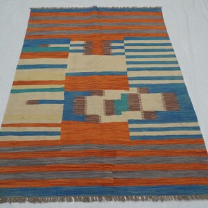 4x6 Afghan Modern Kilim Area Rug - Multicolor Handmade Natural dyes Wool Kilim Abstract carpet - Rugs for Living room - Bedroom rug