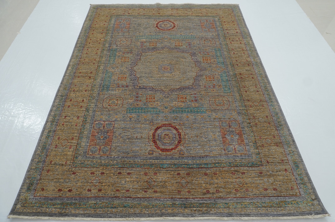 6x8 Muted Gray Mamluk Area Rug - Hand Knotted Veg Dyes Wool Turkish Rug ...