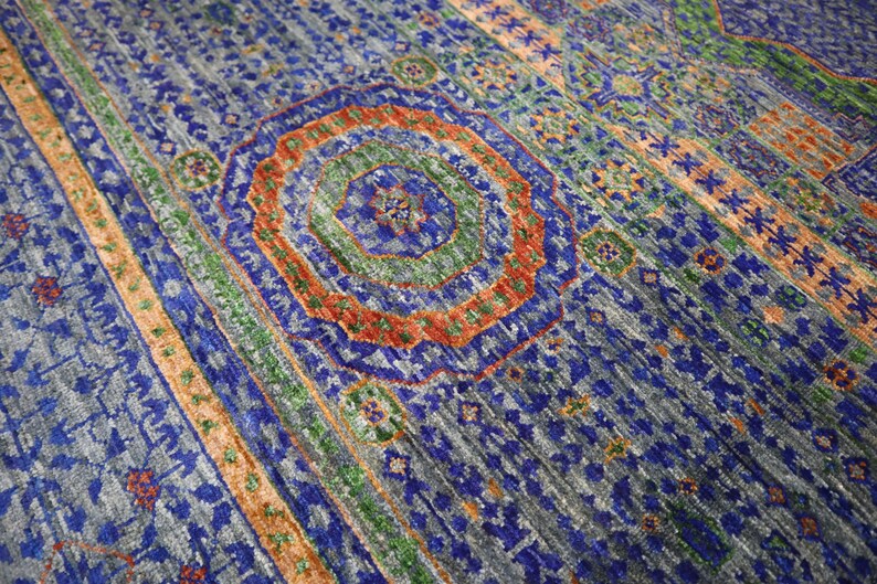 6x8 Gray Blue Mamluk Area Rug Turkish Hand Knotted Veg Dye Wool