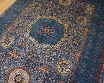 5x7 Navy Blue Mamluk Area Rug - Turkish Hand knotted Veg Dye wool Geometric Medallion Rug - Rugs for Living room - Bedroom rug - 5&#39;X6&#39;6&quot;