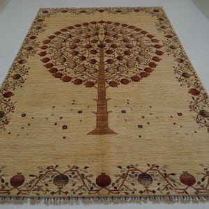 7x10 Beige Tree Gabbeh Area Rug - Tree of Life Afghan Persian Style Hand knotted wool Rug - Rugs for Living room - Bedroom rug - 6&#39;6&quot;x9&#39;8&quot;