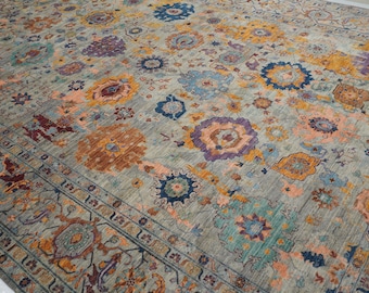 10x14 Modern Bidjar Area Rug - Gray Muted Colors Burst Afghan Hand knotted wool rug - Rugs for living room - Dining table rug - 9&#39;10&quot;x14&#39;