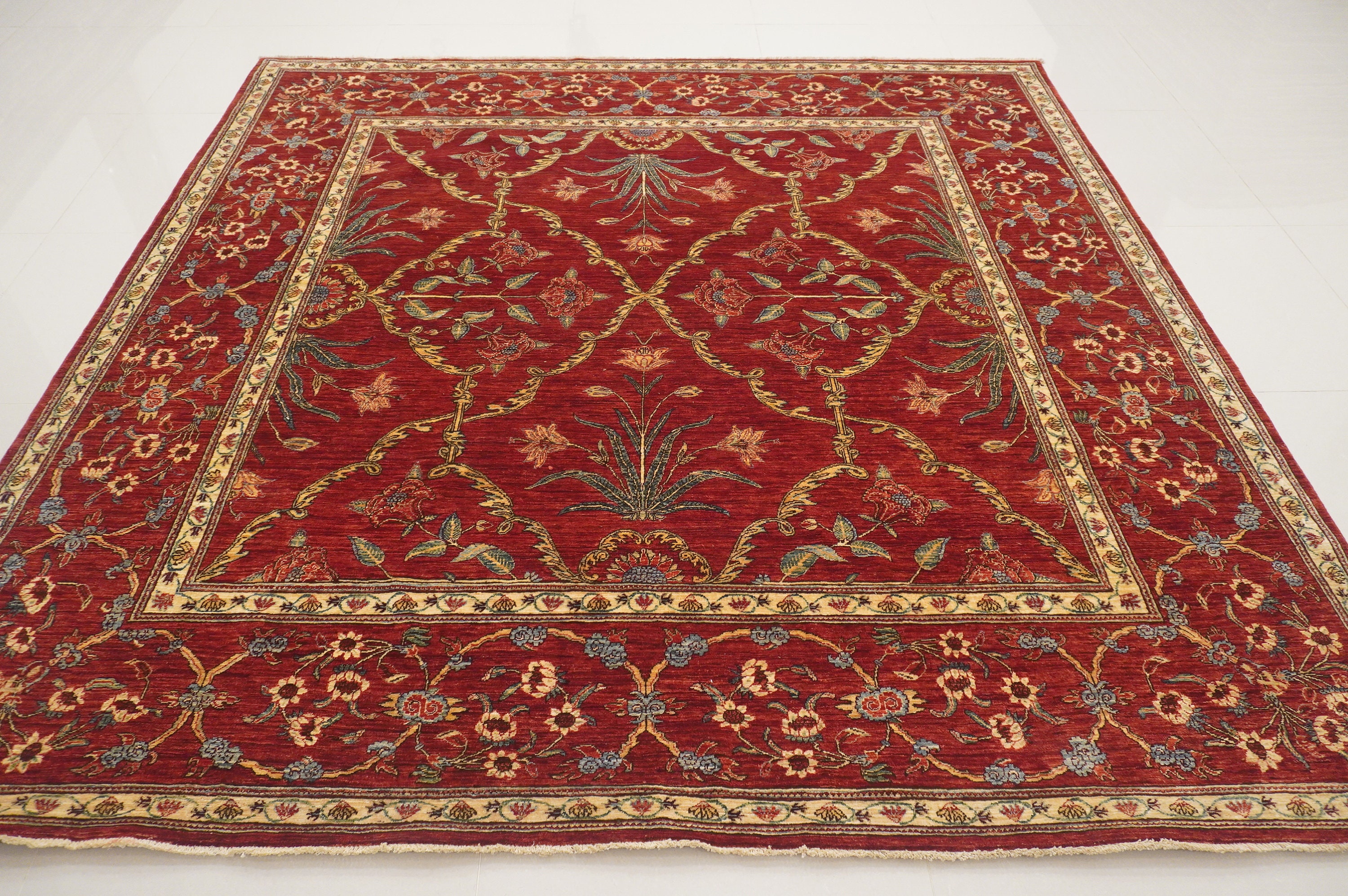 8x8 Red Afghan Rug: Handmade Ferahi Wool Square Area Rug - Etsy