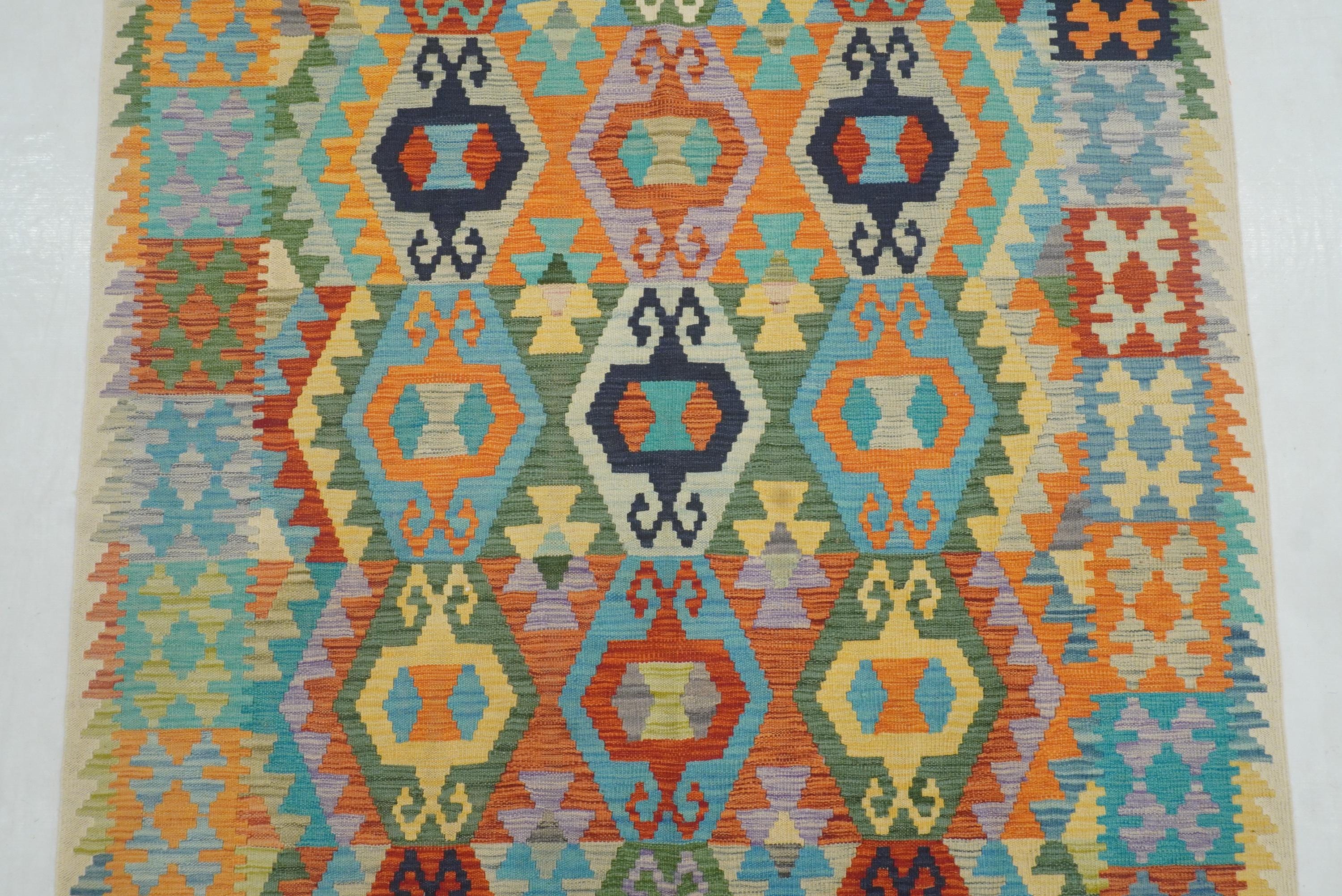 5x7 マルチカラー アフガンキリムラグ - ハンドメイド