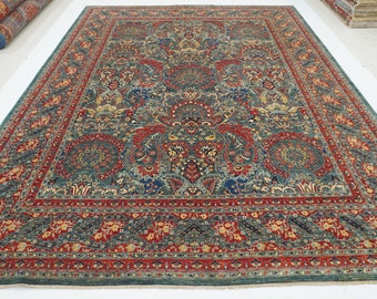 9x12 Green Turkish Hereke Area Rug - Super Quality Hand knotted Wool Oriental Rug - Rugs for Living room - Bedroom rug - Green carpet