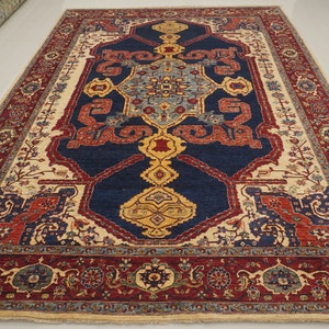 9&#39;8x13&#39;4 Navy Blue Serapi Area Rug: Hand Knotted Wool Oriental Rug