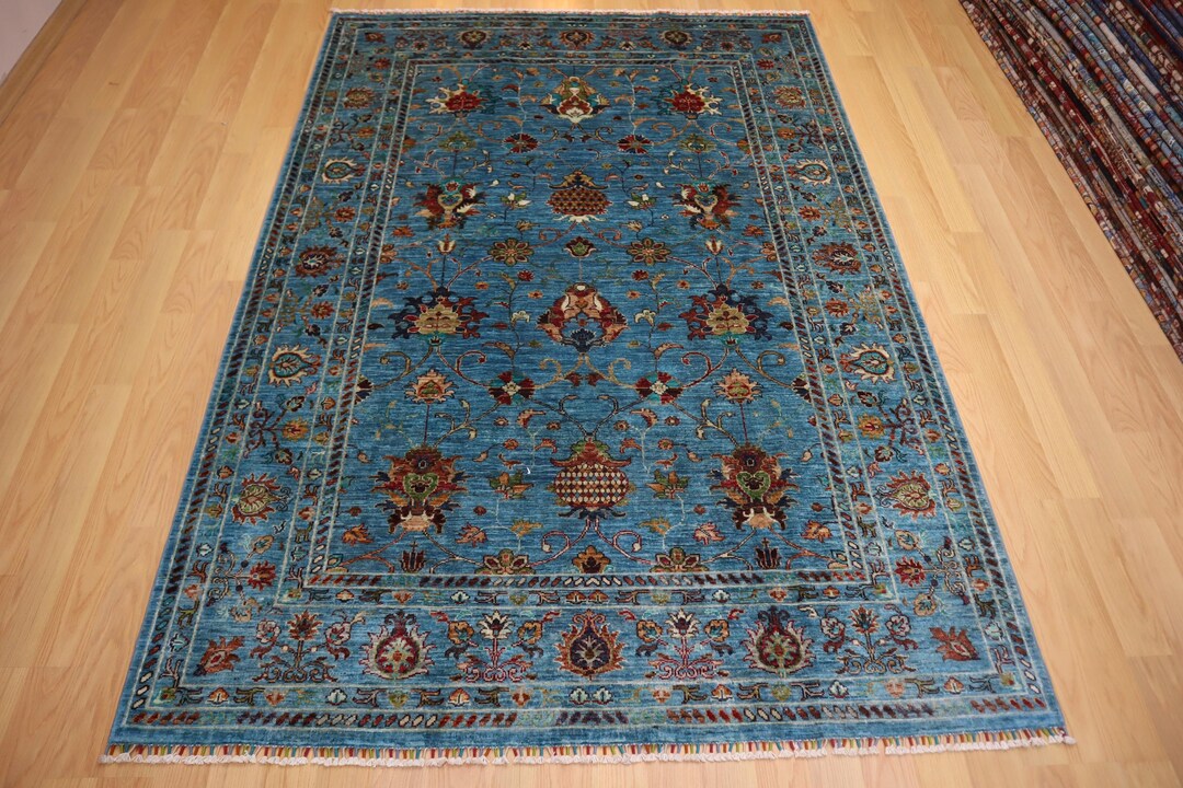 Waziri Rug 6x8 Blue Waziri Area Rug: Afghan Hand Knotted Wool Oriental Rug 5'8