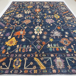 10x14 Navy Blue Turkish Oushak Area rug - Hand knotted Wool Veg dyes Large Oriental Rug - Rugs for Living room - Bedroom rug - Blue Carpet
