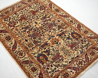 3 x 5 vintage bidjar-vloerkleed - beige Afghaanse handgeknoopte wollen tapijt in Perzische stijl - tapijten voor woonkamer - slaapkamertapijt - oosters tapijt