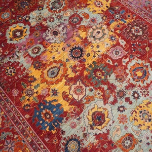 9x12 Modern Bidjar Area Rug - Red Multicolor Burst Persian Style Hand knotted wool Oriental rug - Rugs for living room Abstract Bedroom rug