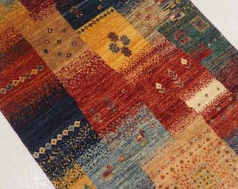 Hand Knotted Wool Gabbeh Rug: 3x4 Tribal Accent Rug