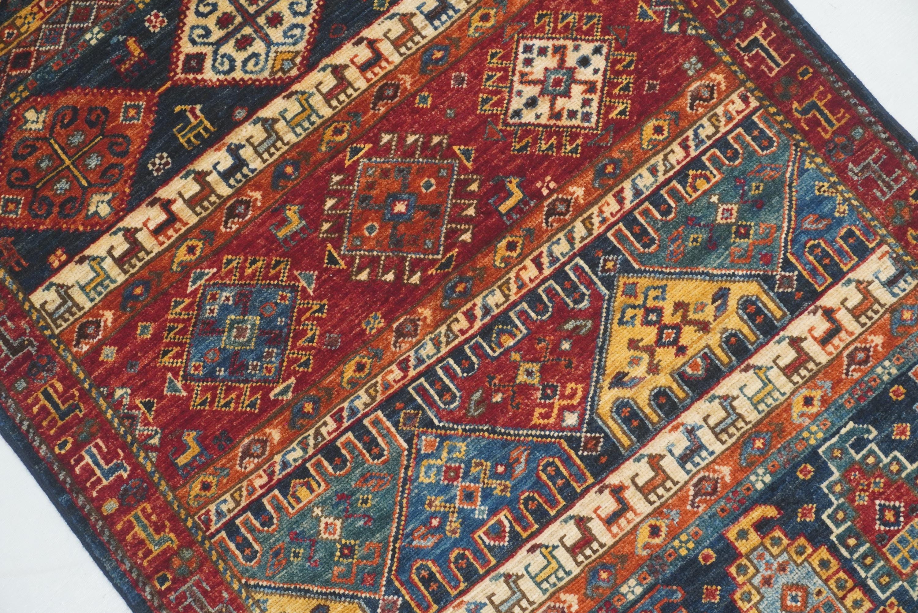 Hand Knotted Afghan Gabbeh Rug – Navy Blue Wool Tribal Rug, 2'8x4 ...