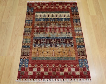 3x4 Red Gabbeh Rug: Afghan Hand Knotted Wool Tribal Rug