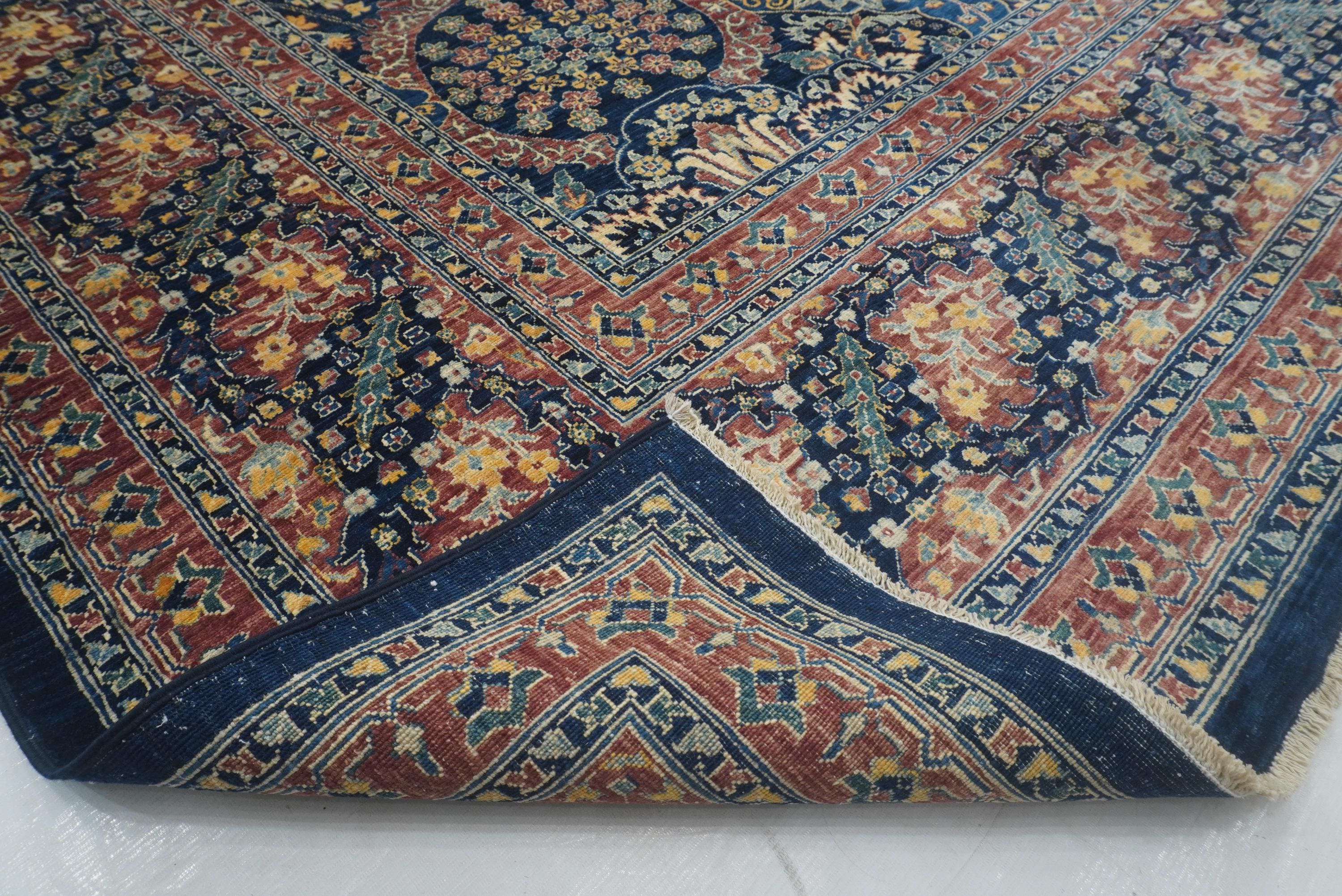 紺色のトルコ製ヘレケ絨毯:手織りウール製オリエンタルカーペット(8 紺色のトルコ製ヘレケ絨毯:手織りウール製オリエンタルカーペット(8