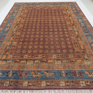 9x12 Tribal Pazyryk Area Rug - Red Blue Green Afghan Hand Knotted Veg dye wool Rug - Bedroom Rug - Rug for Living room - Oriental Animal Rug