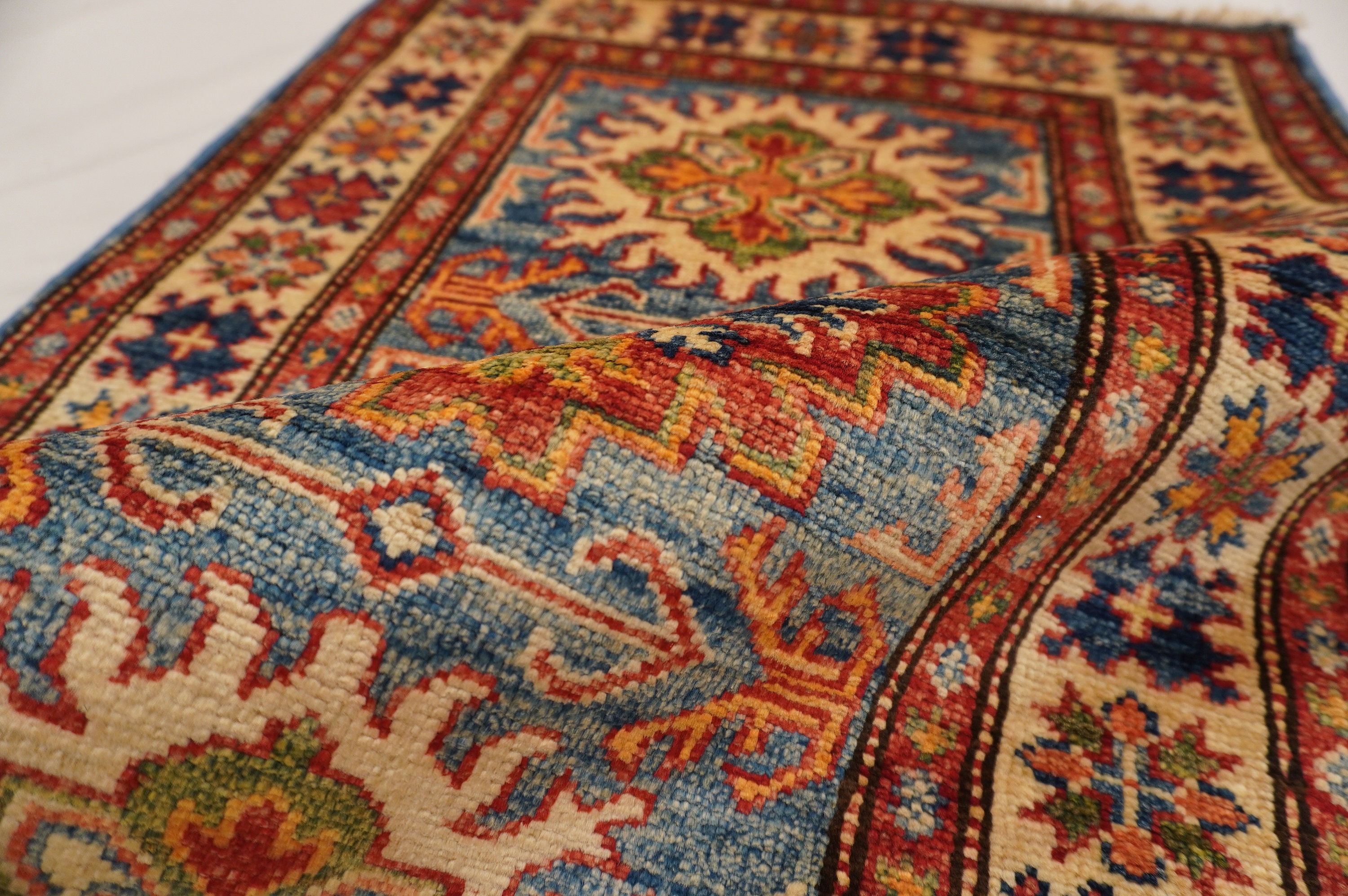 Blauer 2x3 Kasak Teppich Afghanischer Handgeknüpfter Teppich | Etsy