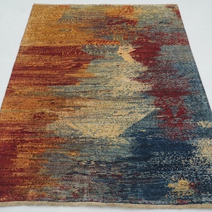4x6 Multicolor Abstract Area Rug - Afghan Hand knotted Veg dye Wool Modern rug - Bedroom rug - Rug for living room - Contemporary rug