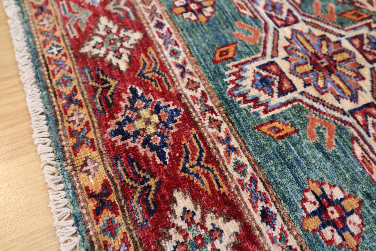 Grüner 3x4 Tribal Teppich Kasak Afghan handgeknüpfter | Etsy